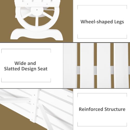 Image of Outsunny 2-Person Wooden Garden Bench Outdoor Wagon Wheel 550 LBS White