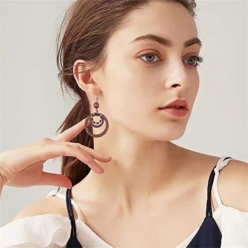 Handmade Lightweight Vintage Bohemian Bronze Bamboo Circle Hoop Dangle Drop Earrings With Nature Bead for Women Statement Jewelry Gifts4