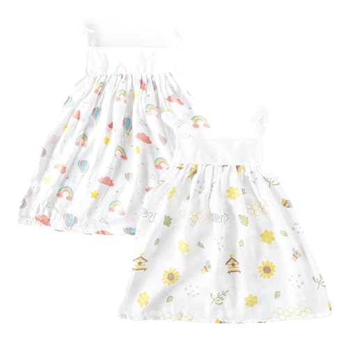 Organic Cotton Muslin Newborn Frocks – Soft and Breathable Clothing for Baby Girls(Pack of 2) (0-3 Months)