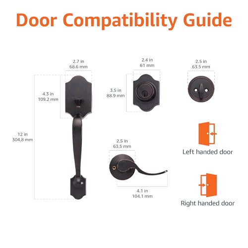 Image of Amazon Basics Front Door Lock Set, Handleset with Shelby Lever, Single Cylinder, Easy to Install, Oil Bronze, Grade-3 Security