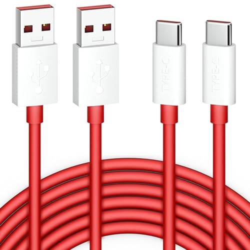 Jelanry OnePlus SUPERVOOC/Warp Charging Cable 65W 80W, 2Pcs 3.3FT USB Type C Cable Dash Charging Cable Rapid Data Syncing Fast Charger Cable for OnePlus Open 12R 12 11 10 8 Pro 7 6 5T 3T 3, Red