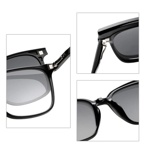 Image of 3in1 Clip on Magnetic Attachment Glasses For Men Women | Zero Power Eyeglass Frame | Black HD Polarised Glasses | 100% UV Protection | Night Vision Glasses |