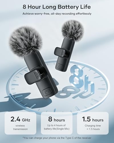 Image of KUKIHO Wireless Lavalier Microphone for iPhone iPad Android, 2 Pack Noise Reduction Lapel Mic Plug and Play for Video Recording Interview Podcast YouTube (Black)