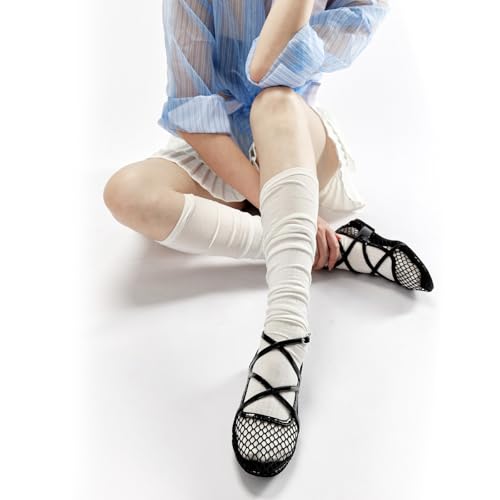 wetkiss Mesh Ballet Flats for Women Round Toe Ballerina Flats Shoes Comfortable Adjustable Ankle Strap Fishnet Mary Jane Flats4