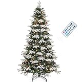 Photo Gallery yitahome albero di natale artificiale 182,9 cm (6 piedi) con illuminazione e telecomando, pre-decorato con 29 coni e 900 punte in pe/pvc, 11 modalità di illuminazione, 3 timer, regolabile e floccato Photo Gallery yitahome albero di natale artificiale 182,9 cm (6 piedi) con illuminazione e telecomando, pre-decorato con 29 coni e 900 punte in pe/pvc, 11 modalità di illuminazione, 3 timer, regolabile e floccato