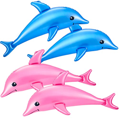 Wettarn 4 Pcs Inflatable Dolphin 28.4 Inch Blow up Dolphin Pool Toy Inflatable Sea Animals Aquatic Themed Decor for Summer Party Decoration Birthday...