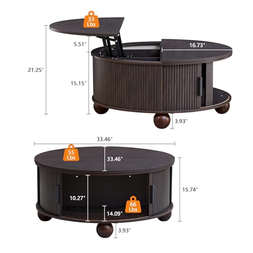 Image of Round Lift Top Coffee Table with Storage, Fluted Circle Coffee Table,Black