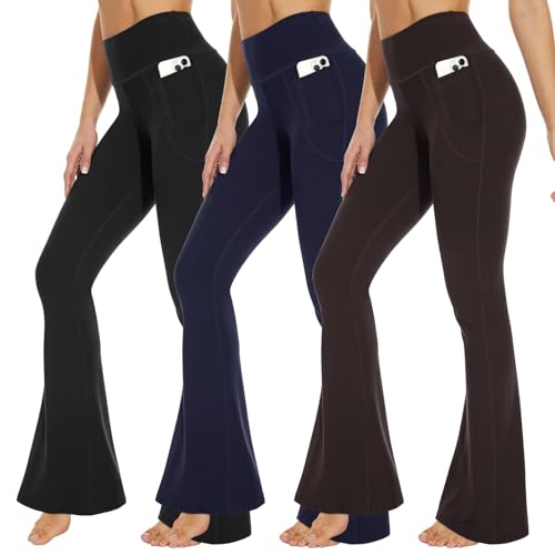 3 Packs Leggings with Pockets for Women, Soft High Waisted Tummy Control Workout Yoga Pants