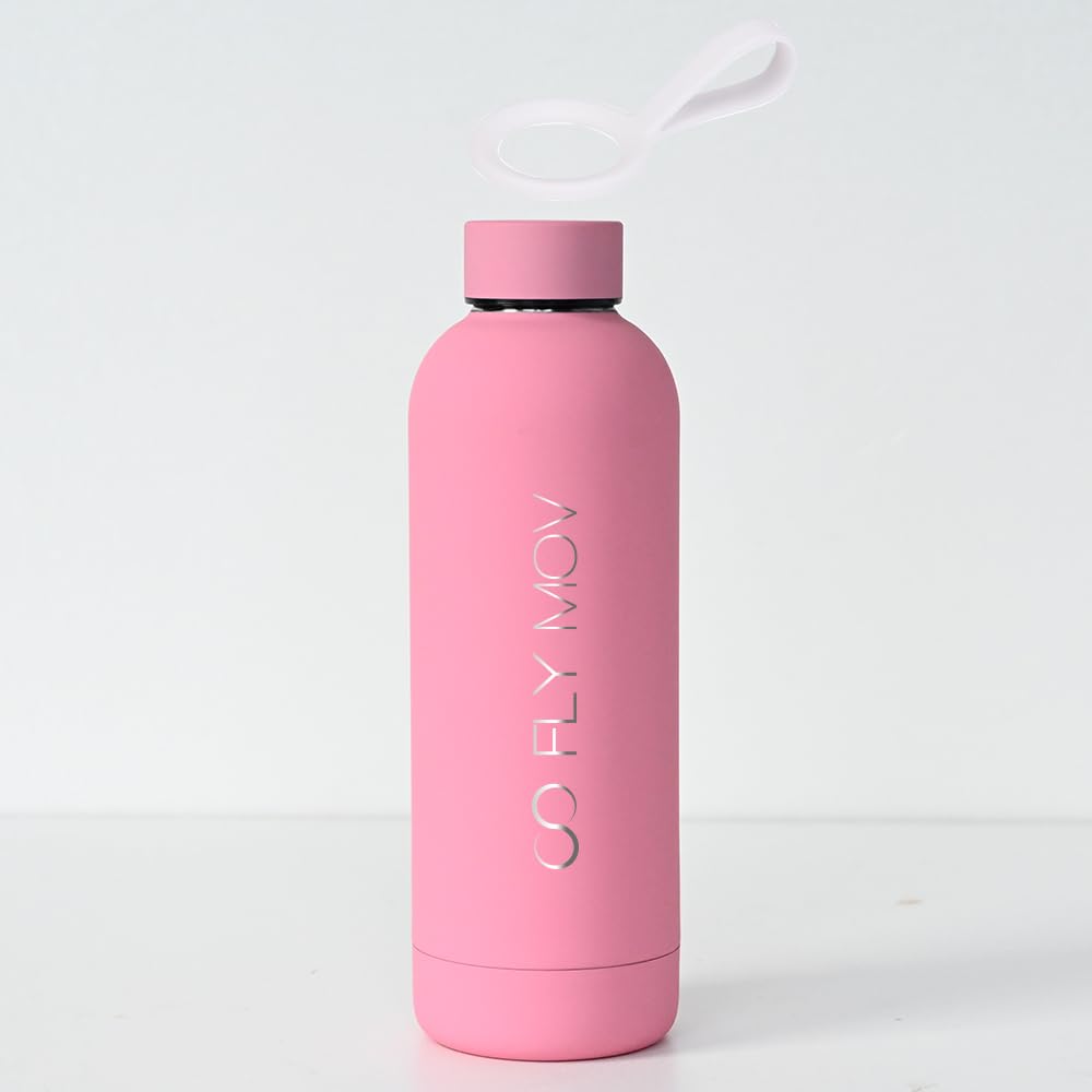 FLY MOV Vacuum Insulated Stainless Steel Vacuum Flask with Screw Lid Pink - 500ml - Matte Rubber Finish - BPA Free - Functional and Stylish, FM0002