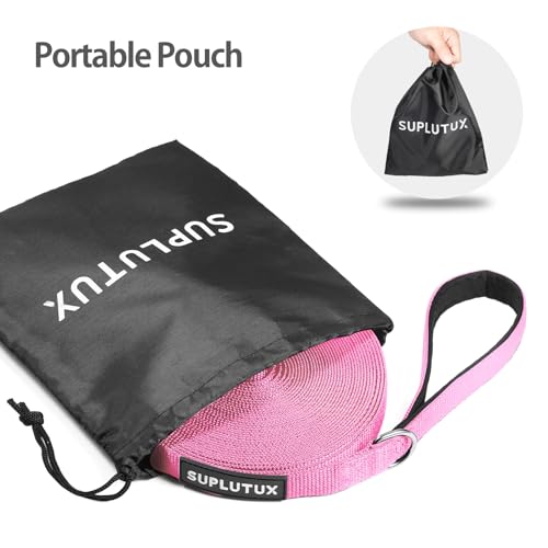 Schleppleine für Hunde, Laufleine für Hunde – Verstellbare Hundeleine mit Gepolstertem Griff inkl. Aufbewahrungstasche, Ideal für Training, Spaziergänge und Outdoor (Rosa, 20m/64ft)