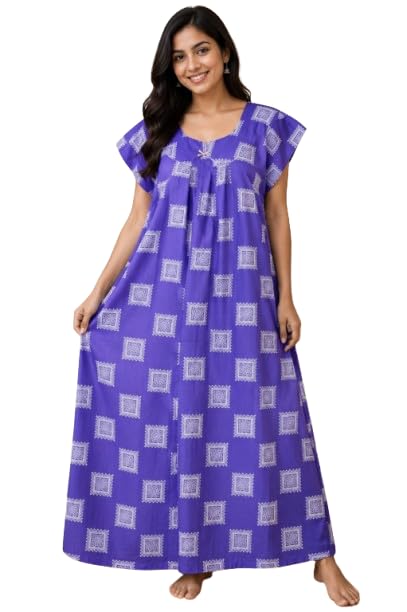 Women's Cotton Nightgown Floral Printed Long Nighty Comfortable Short Sleeve Maxi Nightdress Lightweight Lounge Wear Sleepwear with Scoop Neck-picture-37