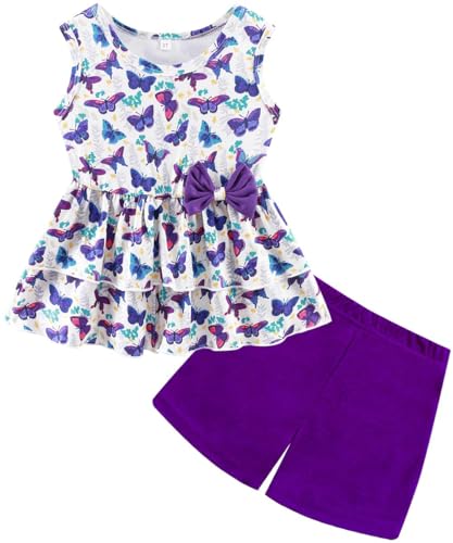 Image of Girls 2 Piece Outfit Summer Short Set Sleeveless Bow Knot Tank Top and Shorts Cute Clothes for Toddler Girls