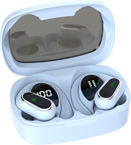 Poounur Cuffie Bluetooth Sport, Auricolari Bluetooth 5.3 con 50 Ore HiFi Stereo, Cuffie Wireless con 4 Mic, Cancellazione Rumore, IP7 Impermeabili, Blu chiaro