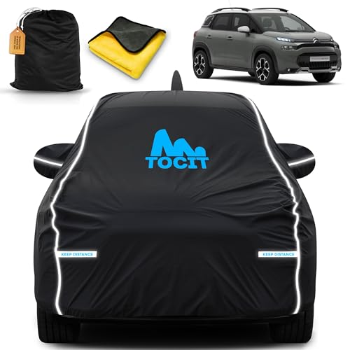 Image of C3 Aircross Waterproof Long Life Cover with Safety Glow Reflective Strap, Premium Stretchable Velvet Velour Fabric, Machine Washable, Tri-Stitch Custom Fit with Mirror & Antenna Pocket