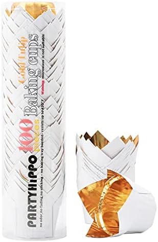 Party Hippo Gold Tulip Cupcake Liners Baking Paper Cups Holders Greaseproof Muffin Cases Wrappers for Wedding Birthday Party Baby Shower (White)