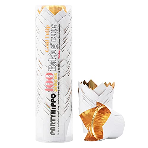 Party Hippo Gold Tulip Cupcake Liners Baking Paper Cups Holders Greaseproof Muffin Cases Wrappers For Wedding Birthday Party Baby Shower (White) #TOP28