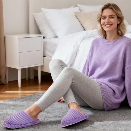 Image of Women Arch Support Slippers - House Bedroom Slippers for Woman, Orthopedic Shoes for Plantar Fasciitis, Corduroy Closed Toe Ladies Slides Outdoor 5-10.5