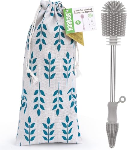 Image of haakaa Cleaning Brush Silicone Bottle Brush Double-Ended Soft Silicone Bristles for Breast Pumps, Breast Milk Collectors, Baby Bottles, Teats, Breastmilk Storage Bags, Detachable - Grey, 1pk