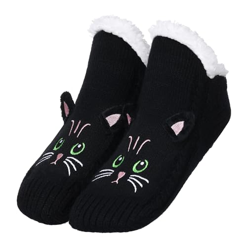Image of ZYZX Cute Cat Slipper Socks for Women with Grips,Fuzzy Socks Indoor