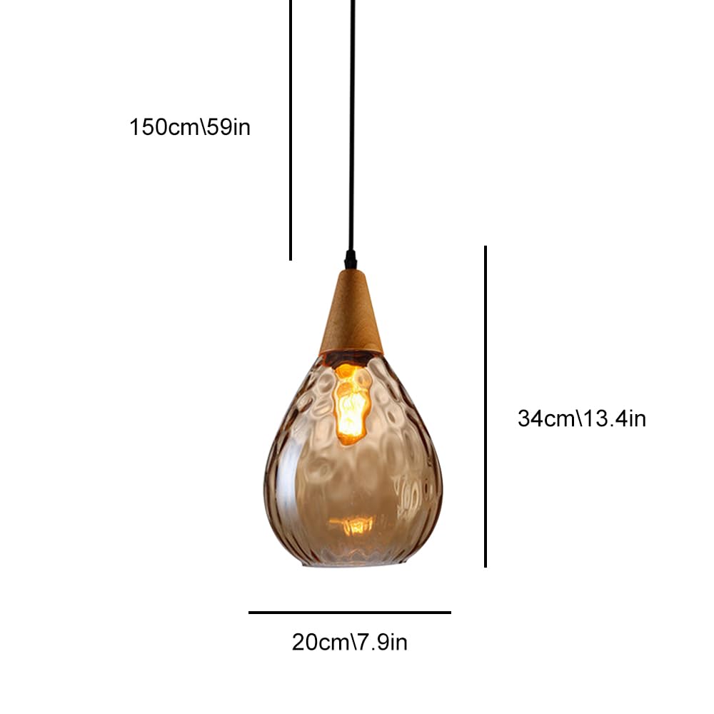 Jadssox Lámpara colgante de isla de cocina de vidrio con patrón de agua, casquillo E27, lámparas colgantes de cocina vintage modernas, luces colgantes de techo para dormitorio, cafetería club (1 paque
