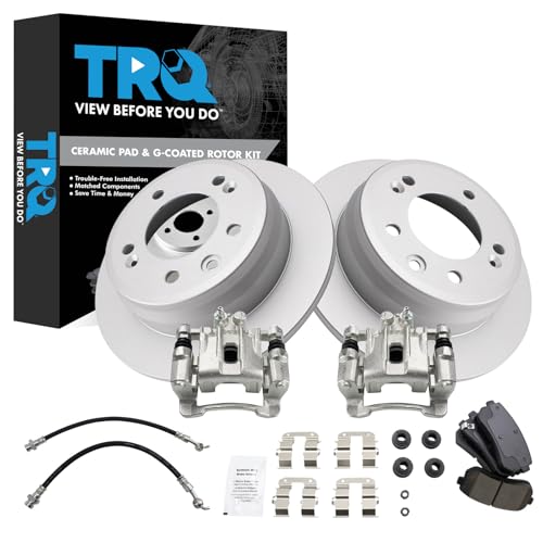Image of TRQ Rear Brake Pad and Rotor Set Ceramic Coated Rotors Calipers Compatible with 2010-2015 Hyundai Tucson 2011-2016 Kia Sportage