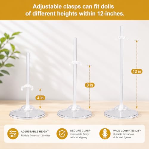 Image of QINGZHE 22Pcs Adjustable Doll Stands, Plastic Doll Display Holders, Clear Action Figure Stand, Toy Dolls Accessories, Transparent Display Stand Support for 11 to 13 Inch Tall Dolls