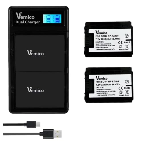 Vemico NP-FZ100 Batería Cargador Kit 2 Pack 2280mAh Baterías de Recambio Tipo C LCD Cargador Dual para Sony A7III/ A7 IV/ A7R III/ A7R3/ Alpha 9/ A9/ A9S/ A9R/ A6600 (Compatible con el original)