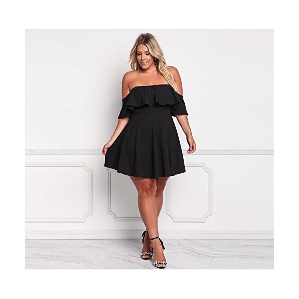 ROSIANNA Women's Off Shoulder Strapless Ruffle Mini Plus Size Swing Dresses (Black, x_l)