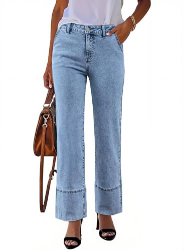 SHEWIN Straight Leg Jeans High Waisted Stretchy Trendy Wide Leg Flare Denim Pants