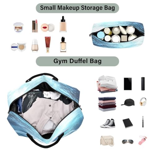 Dolphin Ocean Blue Travel Duffle Bag Gym Bag Weekender Bags with Toiletry Bag Travel Trip Tote Bag4