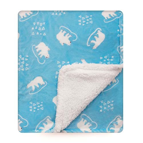 Image of DaysU Plush Flannel Sherpa Baby Blanket for Girls Boys, Portable Reversible Soft Micro Fleece Baby Crib Throw Blanket with Animal Print for Newborn and Nursery, Polar Bear, 30"x40"