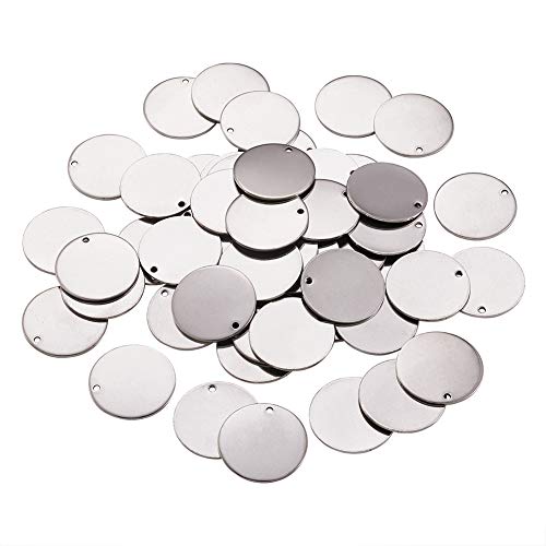PandaHall 50pcs Stainless Steel Flat Round Blank Stamping Tag Pendants 23x1mm Metal Blank Tags Charms for DIY Jewelry Making