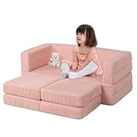 DGBAOBEI Ultra-Soft Kids Sofa Bed with 2 cushion,Toddler Armchair to Play，2 Seater Children's Foam sofas for Boys and girls(Pink)