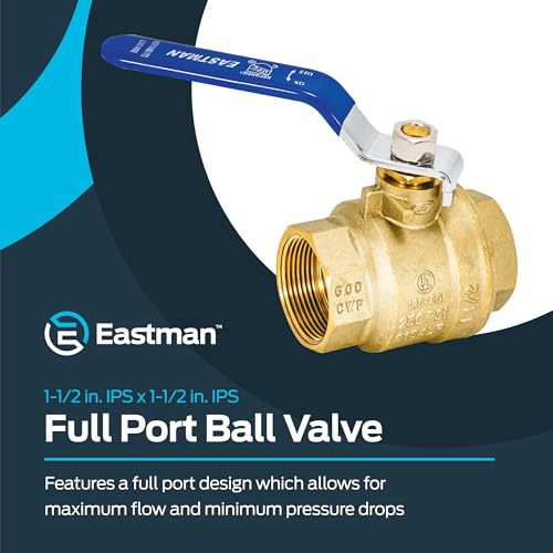 Image of Eastman 1-1 /2 Inch IPS Heavy Duty Full Port Ball Valve, Brass Plumbing Fitting, 20053LF