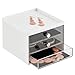 mDesign Schmuck Organizer – Aufbewahrungsbox aus transparentem Kunststoff mit DREI Schubladen – Schmuckaufbewahrung für Kommode oder Waschtisch – weiß/durchsichtig
