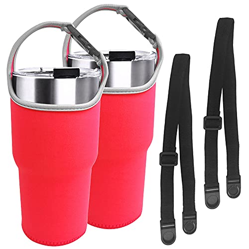 DanziX 2 Pack 30oz Tumbler Carrier Holder, Neoprene Sleeve Replacement with Carrying Handle-Red, 2pack*red, 4 Piece set