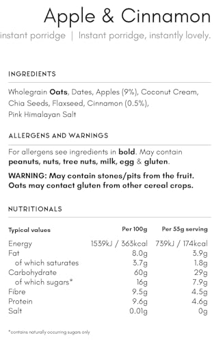 The Great British Porridge Co. Gluten-Free Instant Porridge, Apple & Cinnamon, Vegan, High Fibre, 2 x 385g Pouch - Image 7