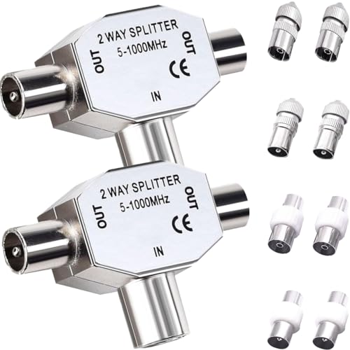 Youmile 2 Piezas Divisor de TV Divisor de Antena de TV de 2 Vías Conector Coaxial Divisor de Antena de Señal Digital Coaxial con Conector de TV Macho/Hembra Enchufe Hembra a Hembra/Macho a Macho