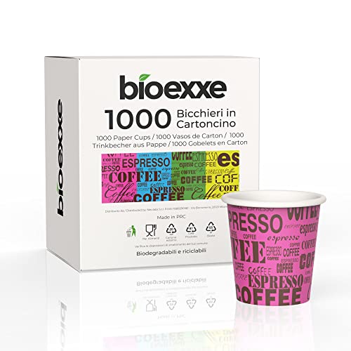bioexxe Bicchierini Caffè Carta 1000Pz da 75ml - Bicchieri Caffe Biodegradabili da 75ml - Bicchieri Caffe Carta Resiste a Bevande Fino ai 85°/90°- Monouso Ecologici Bio colore Rainbow