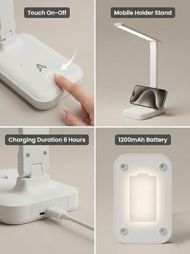 Image of SaleOn Rechargeable Study Table Lamp for Students with Mobile Holder, Touch Control, 3 Color Modes, Adjustable Brightness, LED Desk Lamp for Study, Office Work, Reading - 6 Month Warranty