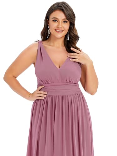Image of Ever-Pretty V Neck Sleeveless Pleated Chiffon Maxi Plus Size Formal Dress for Women Bridesmaid Dresses 09016-DA