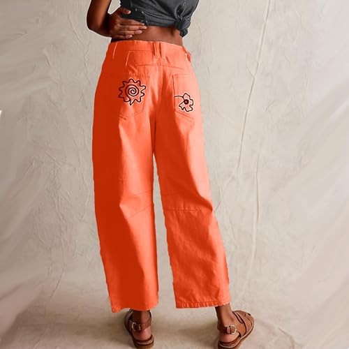 YSW Embroidered Mid Rise Jeans for Women Baggy Boyfriend Jean Boho Barrel Horseshoe Vintage Pants2