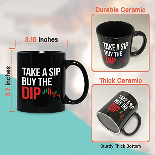 Bubble Hugs Stock Trader Coffee Mug 11 oz, Take A Sip Buy The Dip Stock Market Gift Cup Funny Idea for Traders Brokers Financial Adviser Investor, Black - Image 4