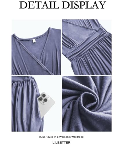 Image of LILBETTER Women Sleeveless Deep V Neck Loose Plain Long Maxi Casual Dress