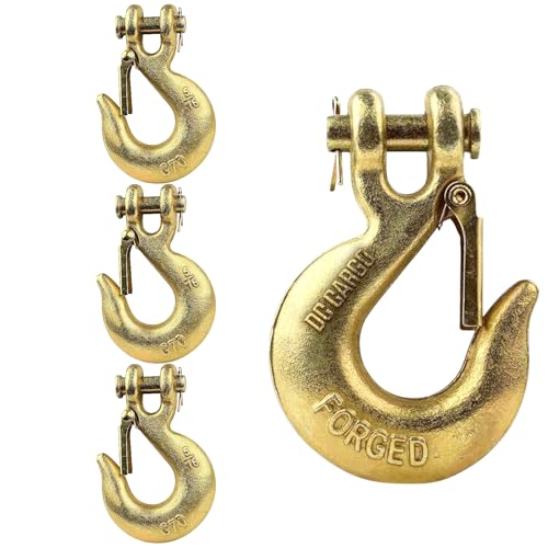DC Cargo G70 Clevis Slip Hook with Safety Latch (Pack of 4) – 5/16 Inch Grade 70 Clevis Hooks – Heavy Duty for Trailer Truck Transport - 4,700 Lbs