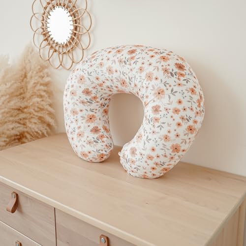 Image of Konssy 2 Pack Nursing Pillow Covers, Soft and Comfortable Nursing Cover for Breastfeeding Pillows, Pillow Slipcover for Baby Girls Boys Newborn(Khaki, Flourish)