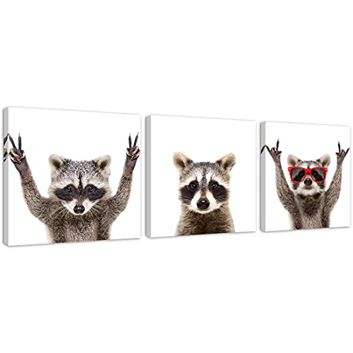 Gardenia Art Portrait of a cute funny raccoon anime painting bathroom accessories wall art home decorations for bedroom living room framed 12x12 in 3 PCS