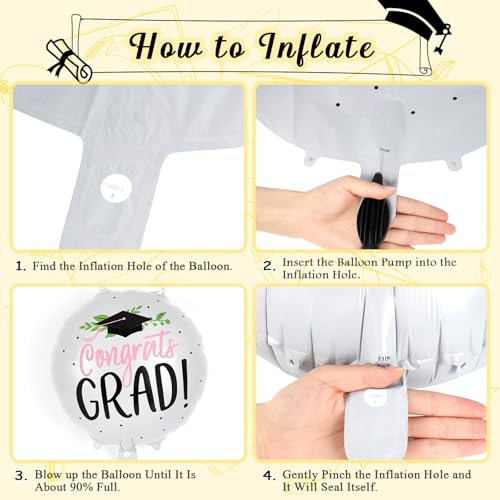 Image of 6 Pcs Graduation Balloons, White Graduation Cap Foil Balloons, Congrats Grad Mylar Balloons for Class of 2026 Graduations Party Decorations