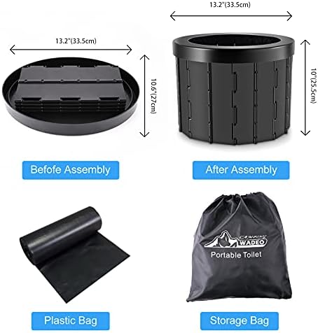 WADEO Upgraded Camping Toilet, Portable Toilet for Adults with Large Bearing Capacity, All-in-One Folding Toilet Set with Female Urination Device & Urine Bags, Ideal for Camping, Fishing, Travel, Trip
