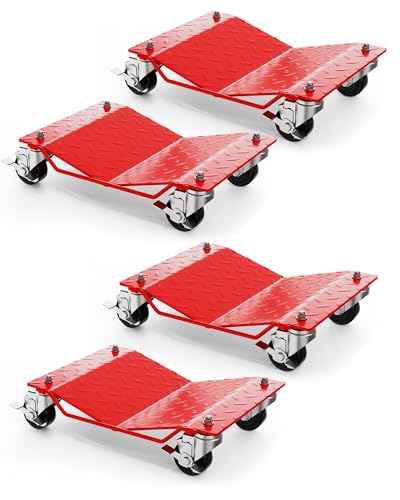 Wheel Dolly Set of 4 Car Moving Dolly 6000LBS Heavy-Duty Cart for Moving Cars Trucks Trailers Motorcycles and Boats Red